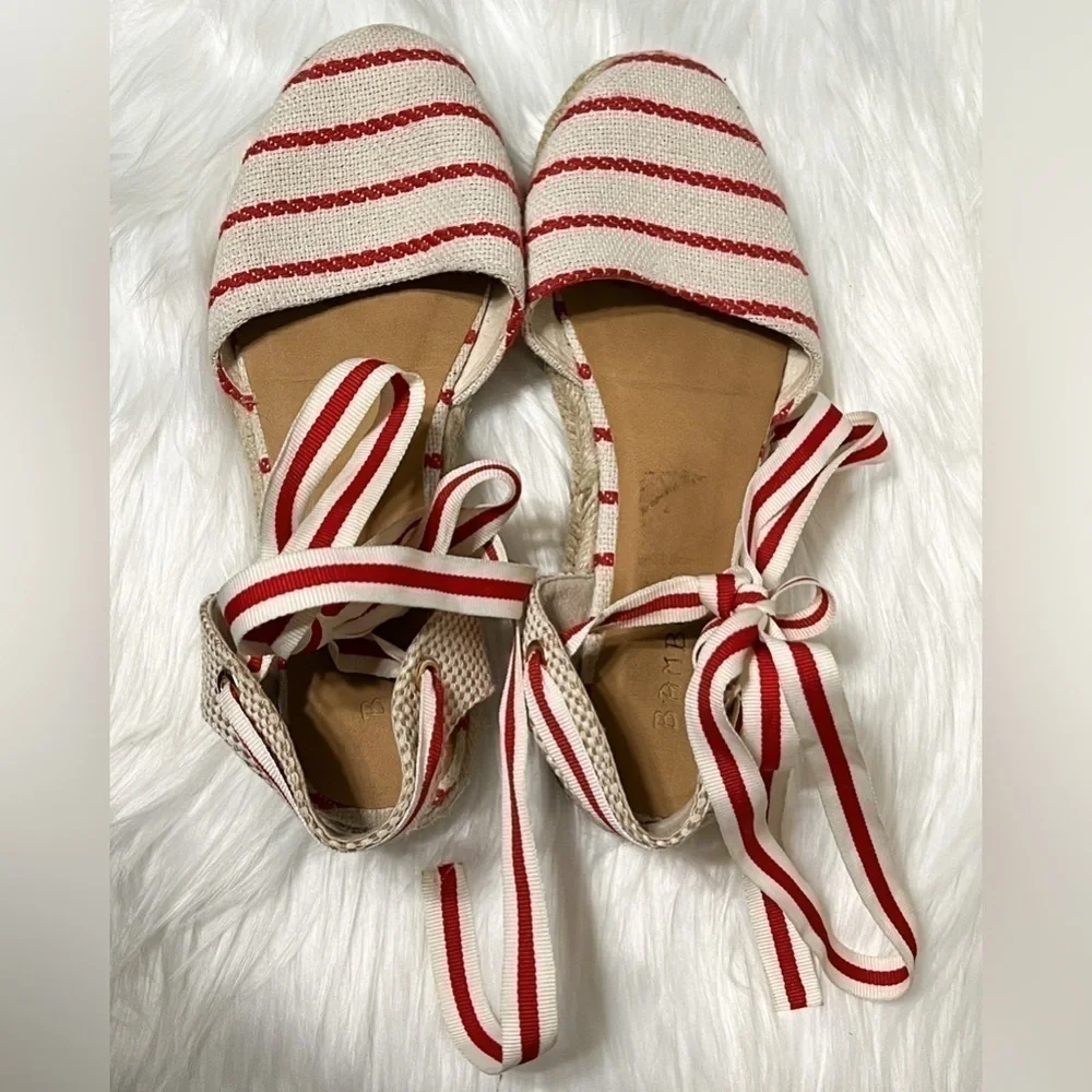 BAMBOO Tie Up Espadrilles Flats Red Bottom Adjustable Straps Women’s Size 6